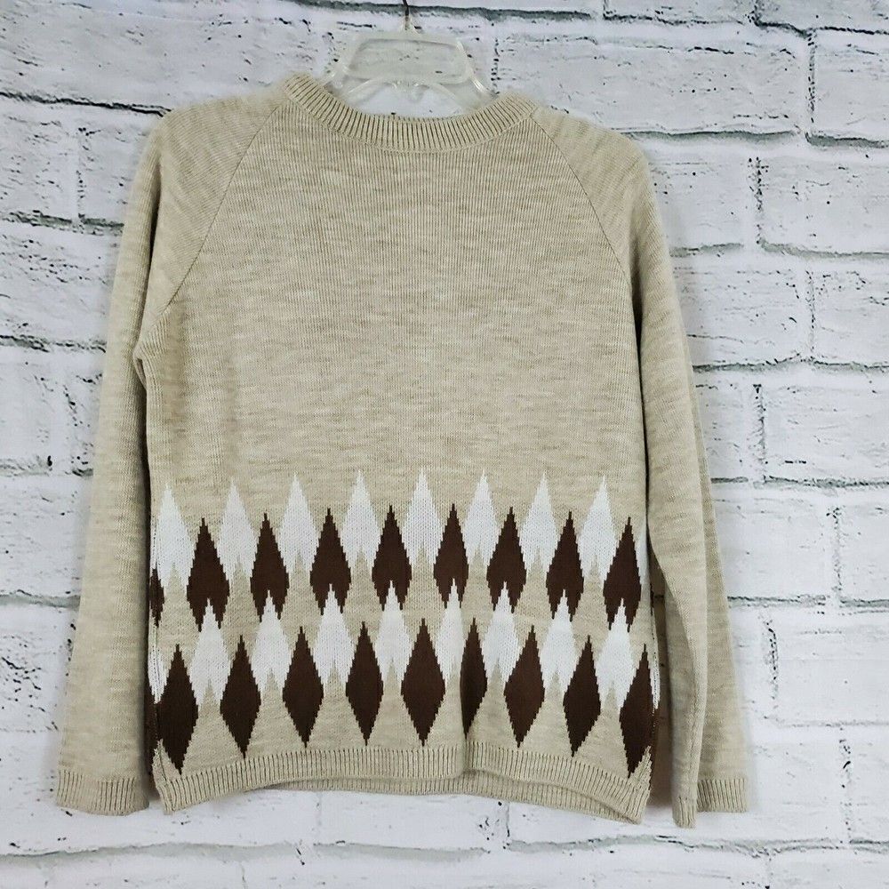St. Michael Orlon Vintage Diamond Argyle Sweater Tan Brown Wool Men Size 12-14